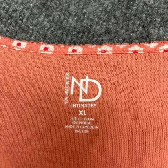 New Directions Intimates Pajama Top Womens XL Orange Geometric Long Sleeve New - Picture 6 of 9